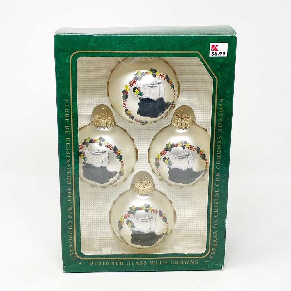 Christmas by Krebs Glass Ornament Set of‎ 4 in Box Santa's Boots Vintage Kmart